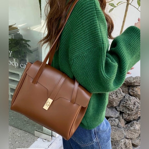 Handbags - Elegant Brown Faux Leather Shoulder Handbag